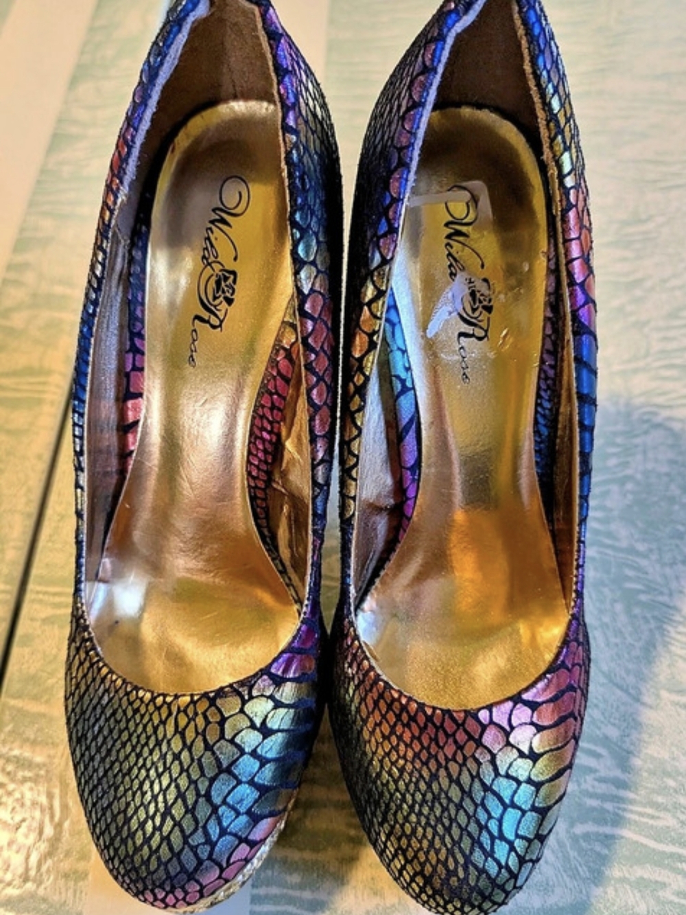 Wild Rose Multicolor & Gold Animal Print Heels Fun Sexy